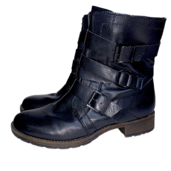 Crown Vintage Shoes - Crown Vintage - Womens black heeled moto combat type boot, 9.5